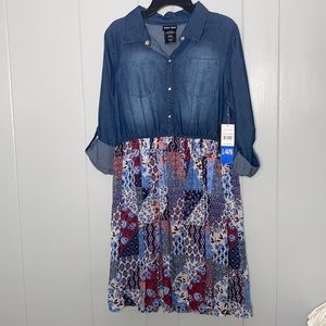 Paper Doll Girls Long Sleeve Denim Floral Dress Size L (14/16) NWT